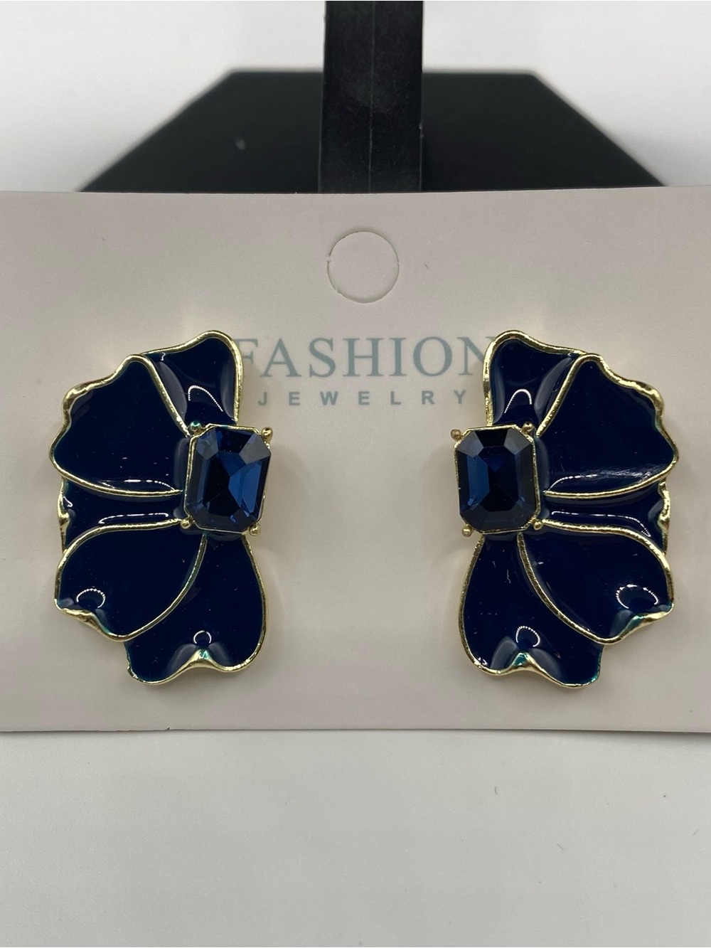 Fashion Jewelry Deep Blue Floral Crystal Earrings